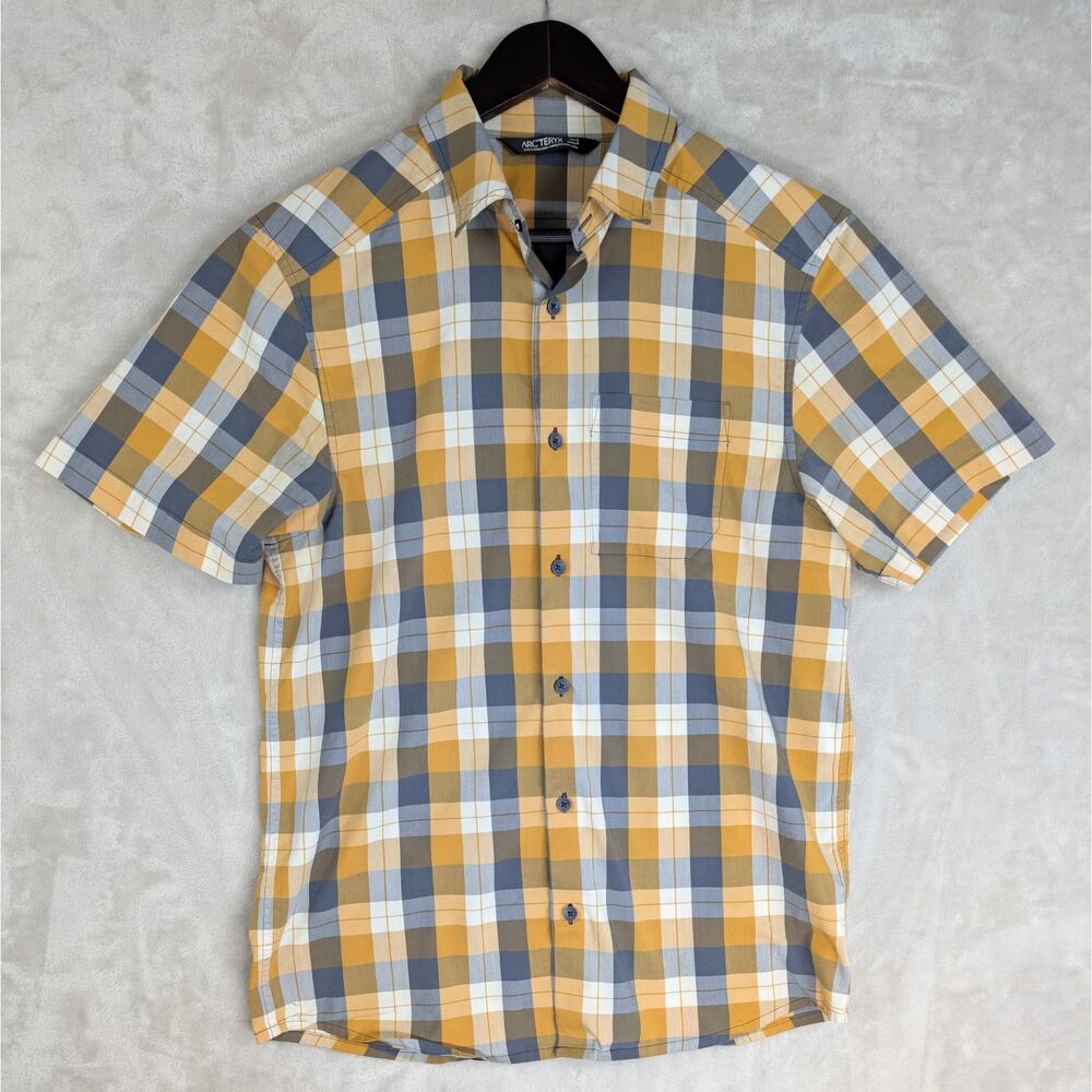 Arc'teryx Bernal Short Sleeve Shirt Men's Small Ochre Yellow Plaid Gorpcore